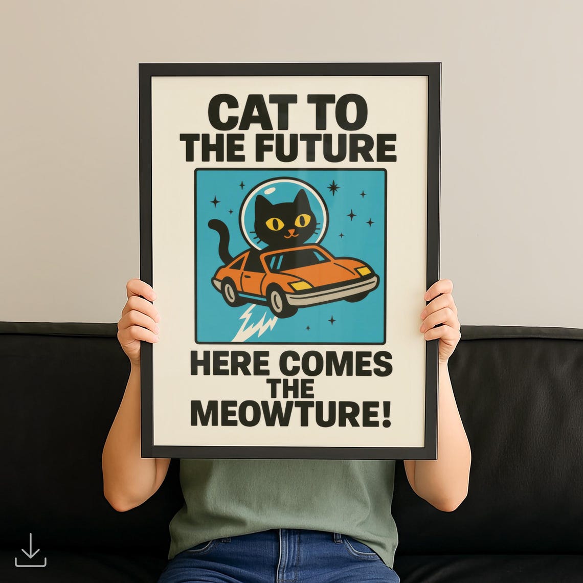 Cat to the Future Funny Black Cat Astronaut Retro Space Poster