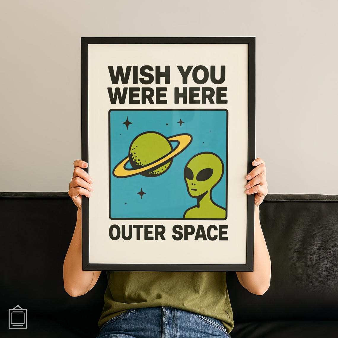 Wish You Were Here Outer Space Alien Quote Retro Pop Art Poster