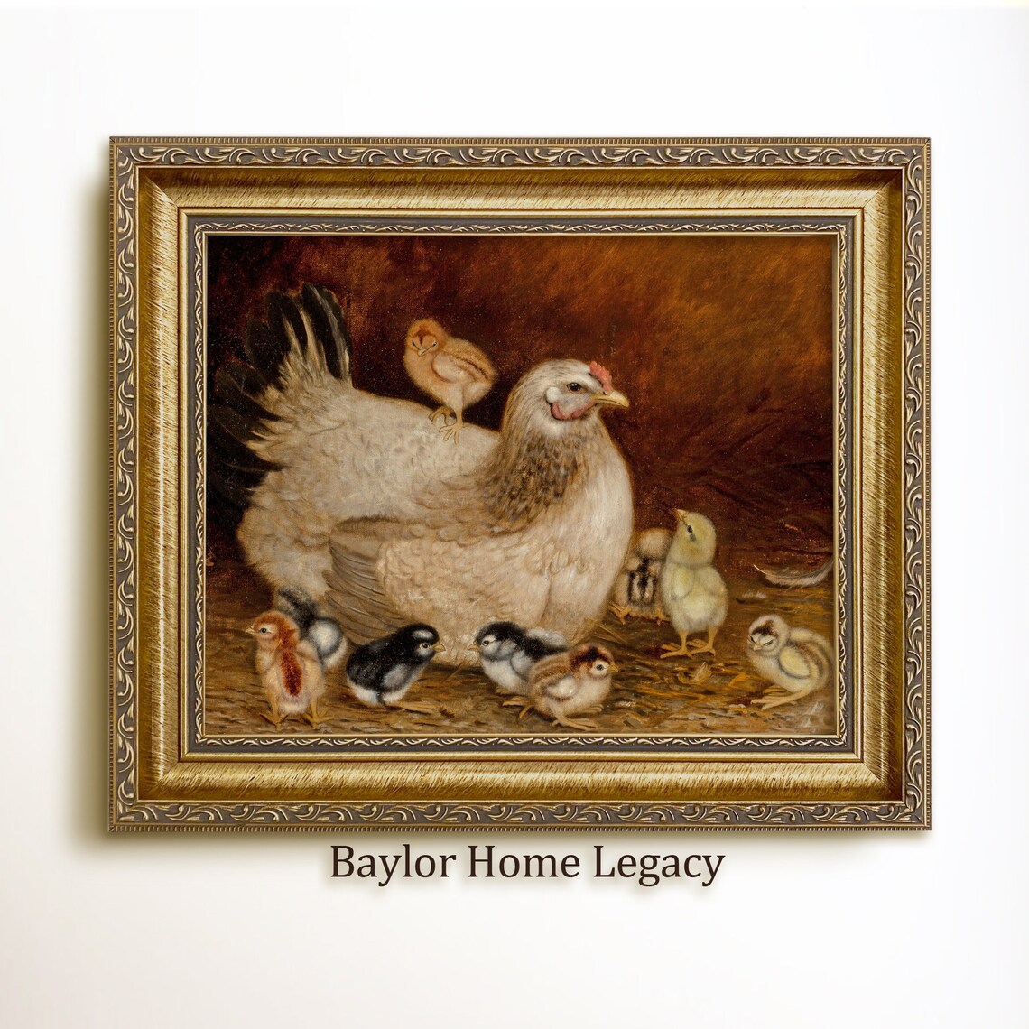 Chickens And Chicks Farmhouse Oil Painting Art Print