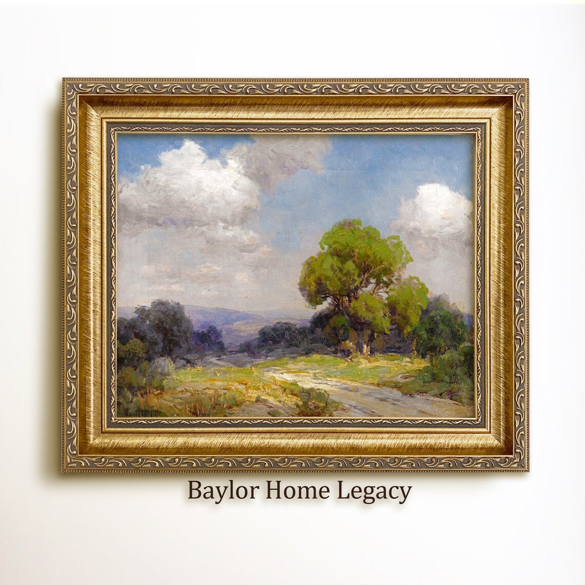 Texas Hill Country Oil Painting Art Print, Antique Style