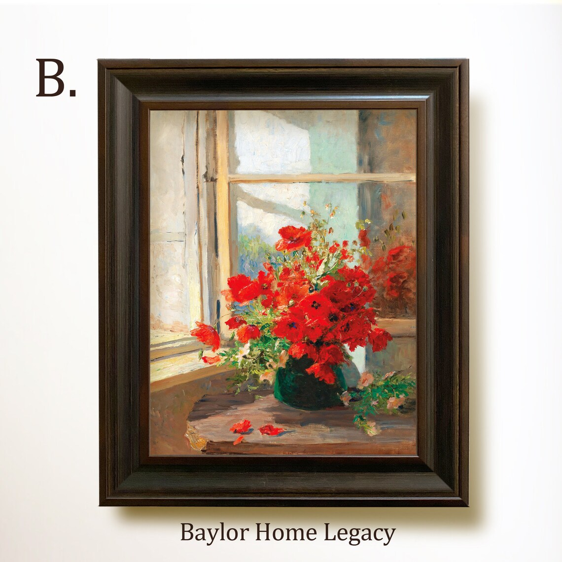 Poppies In A Vase By Open Window, Oil Painting Print - Image 4