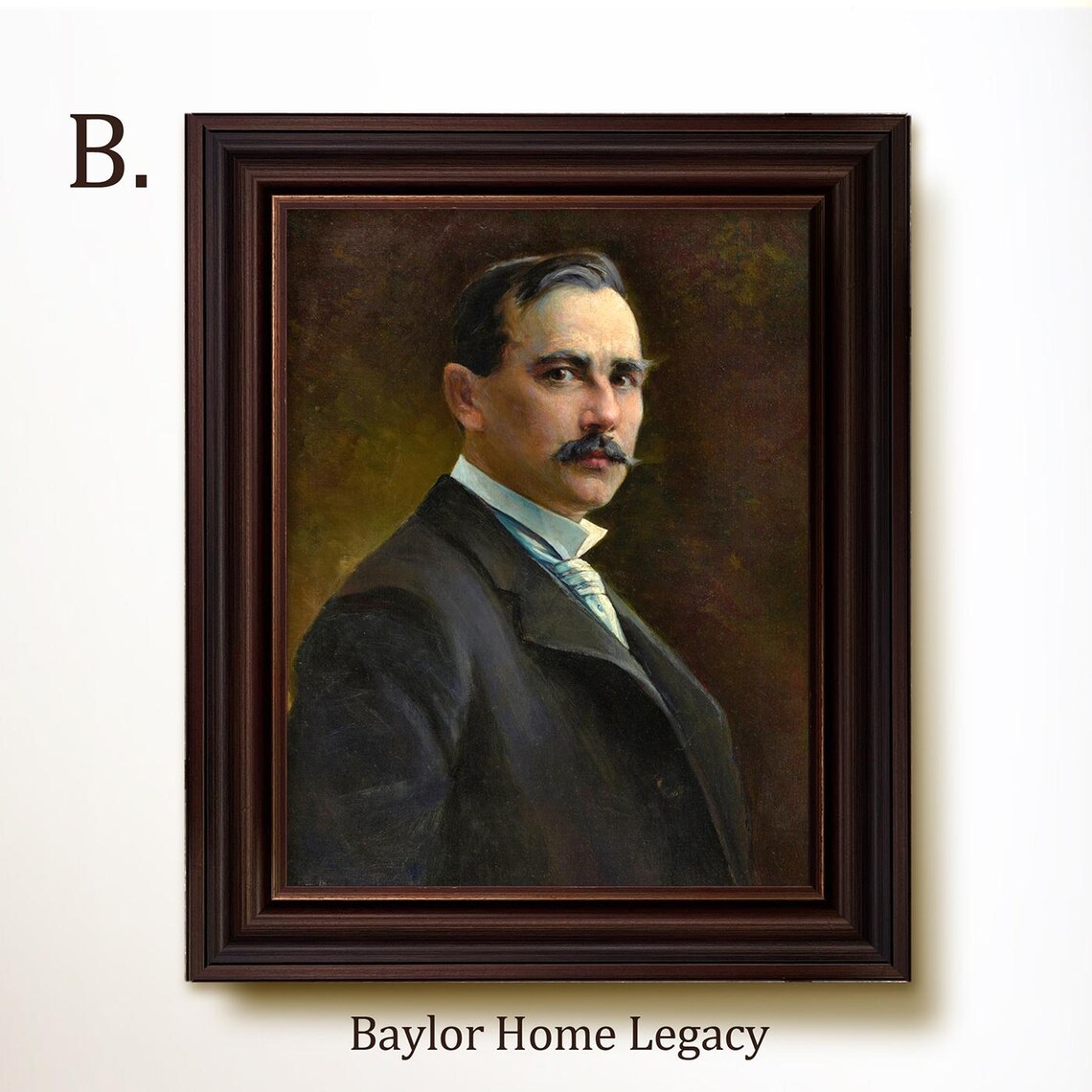 Antique Gentleman In Black Suit Mustache Portrait Oil Painting Poster - Image 5