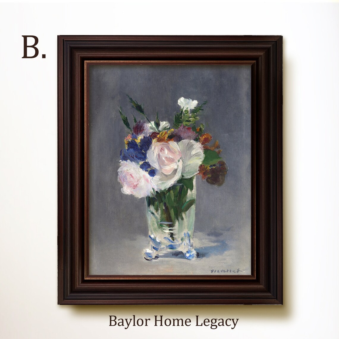 Framed Still Life Of Flowers Oil Painting Print Framed Vintage Floral Artwork Framed Floral Painting Of Flowers In A Crystal Vase - Image 4