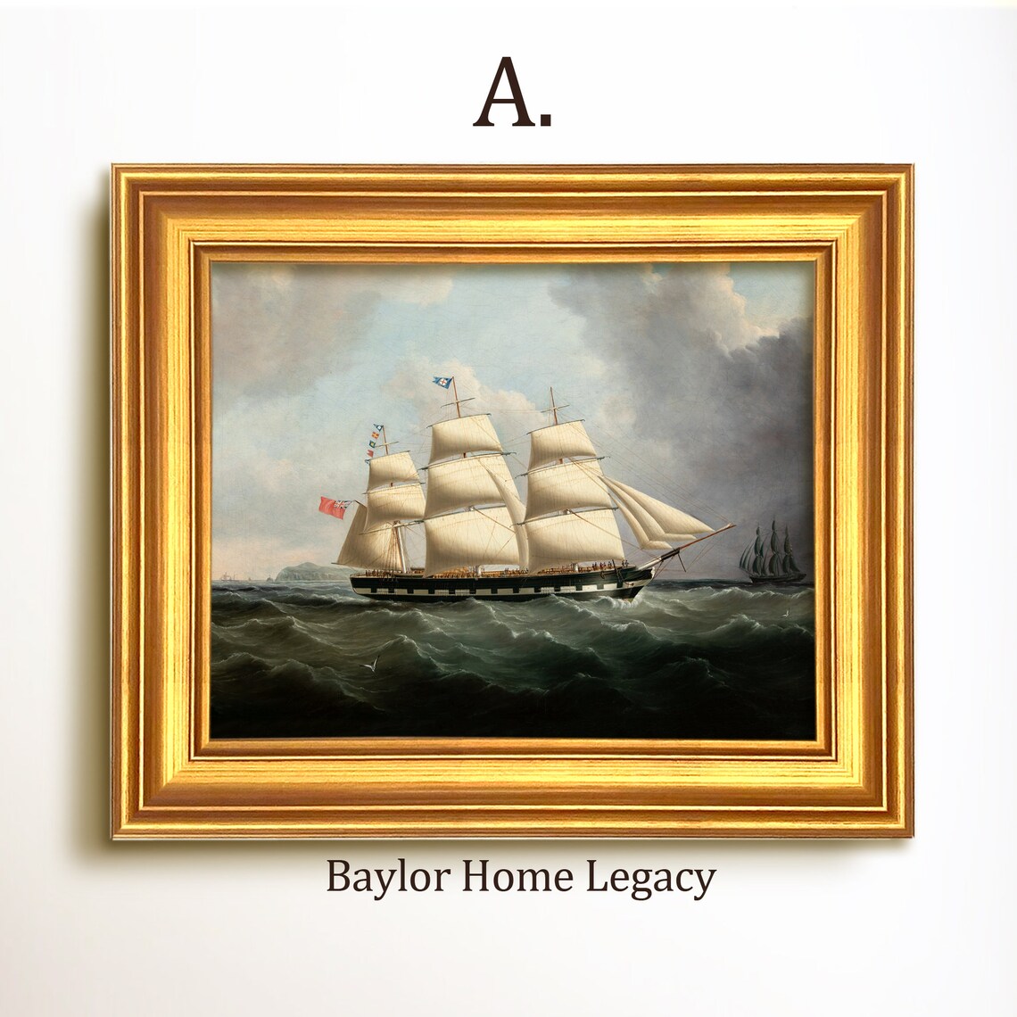 Sailing Ship Antique Oil Painting Art Print, Nautical - Image 5