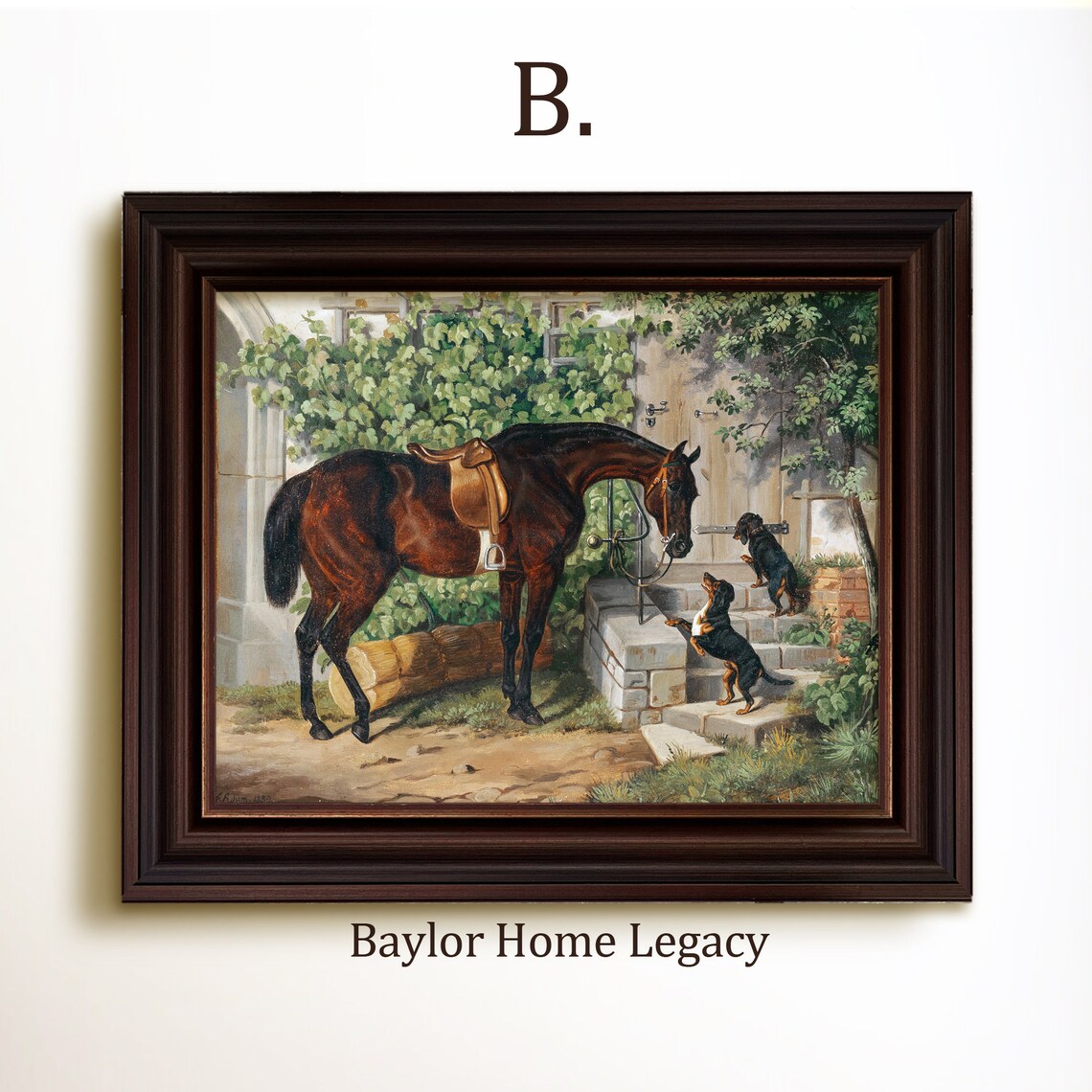 Horse and Dachshunds Painting Art Print, Dog Decor - Image 4
