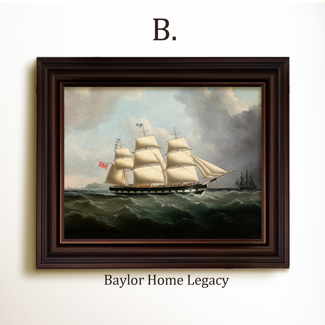 Sailing Ship Antique Oil Painting Art Print, Nautical - Image 4