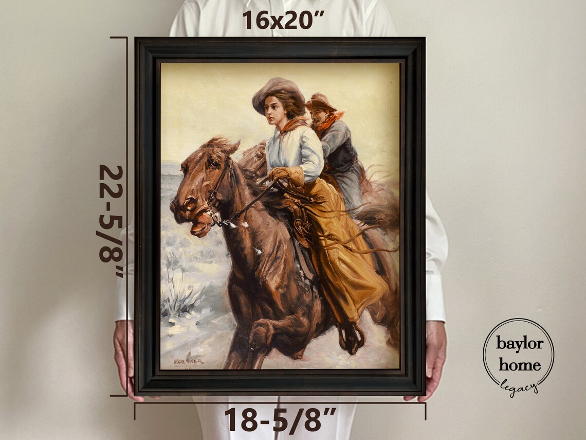 Vintage Cowgirl On Galloping Horse Western Riding Frontier Art Poster - Image 2