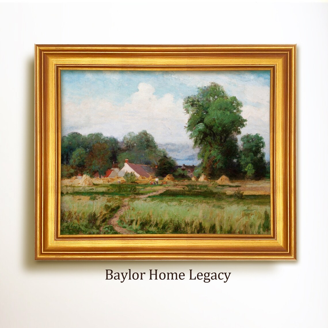 Vintage Cottage Landscape Oil Painting Art Print