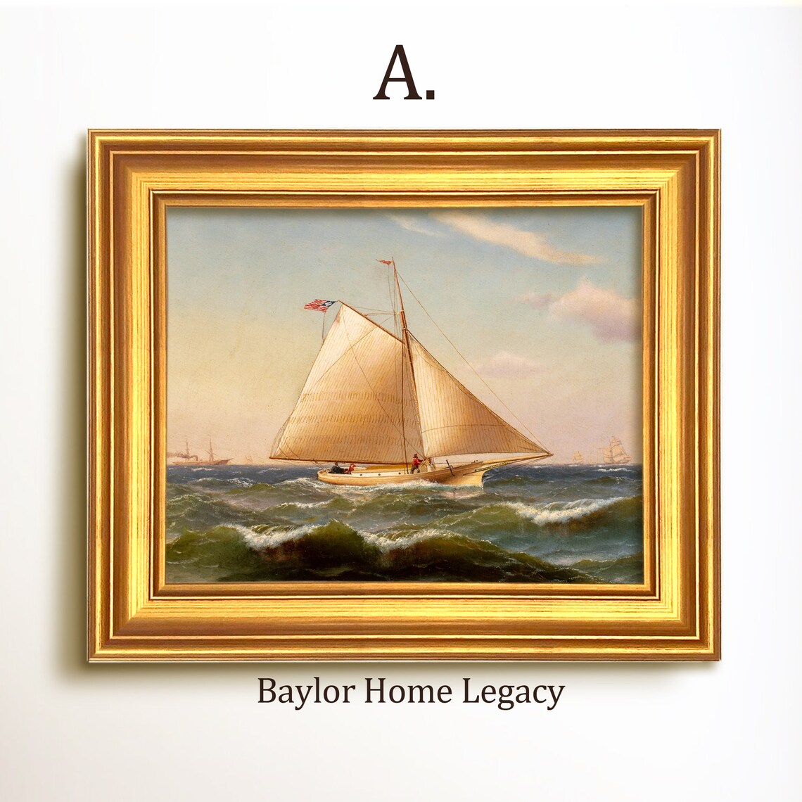 Sailboat Oil Painting Print, Antique Nautical Art - Image 5