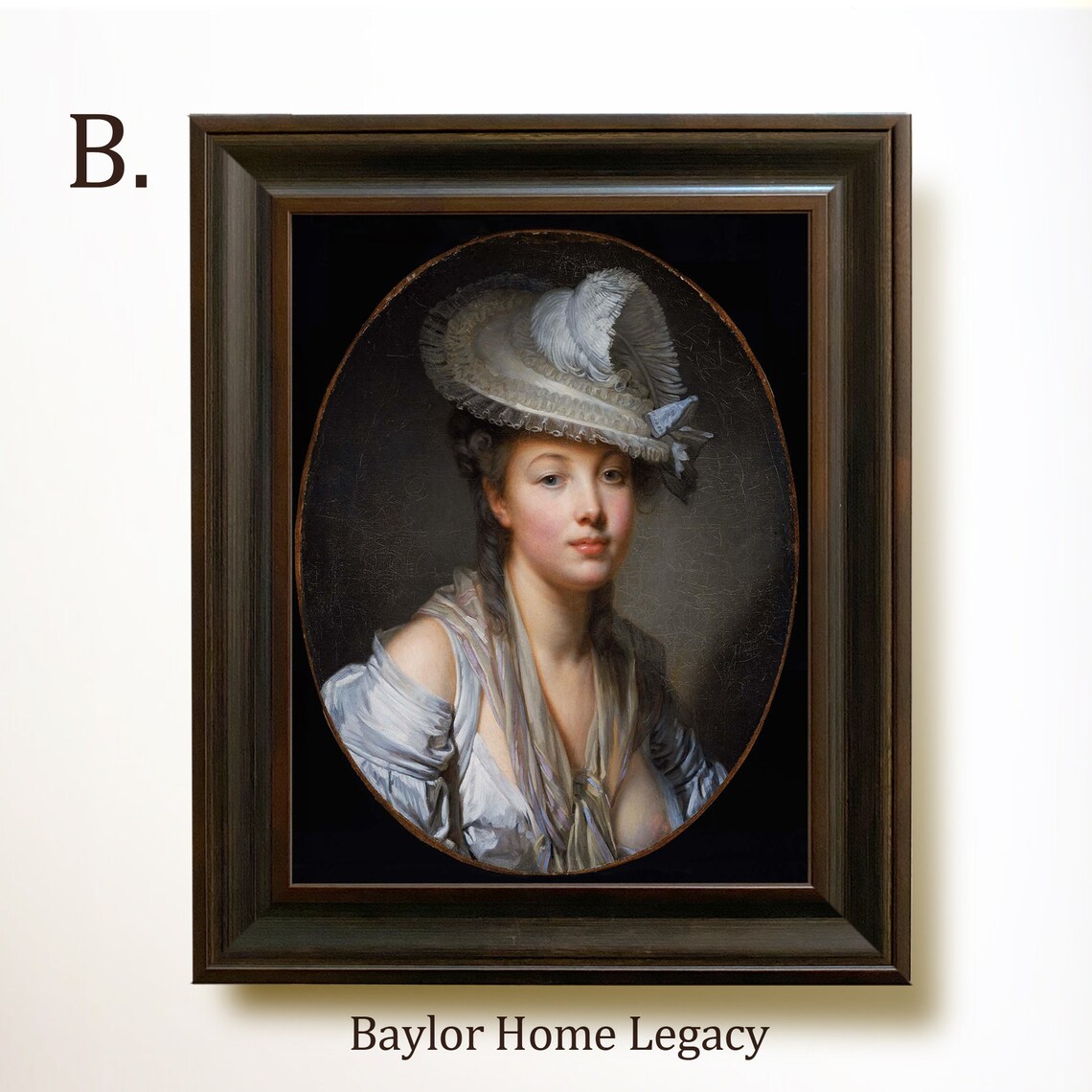 18th Century Young Woman White Feathered Hat Vintage Oil Portrait Poster - Image 4
