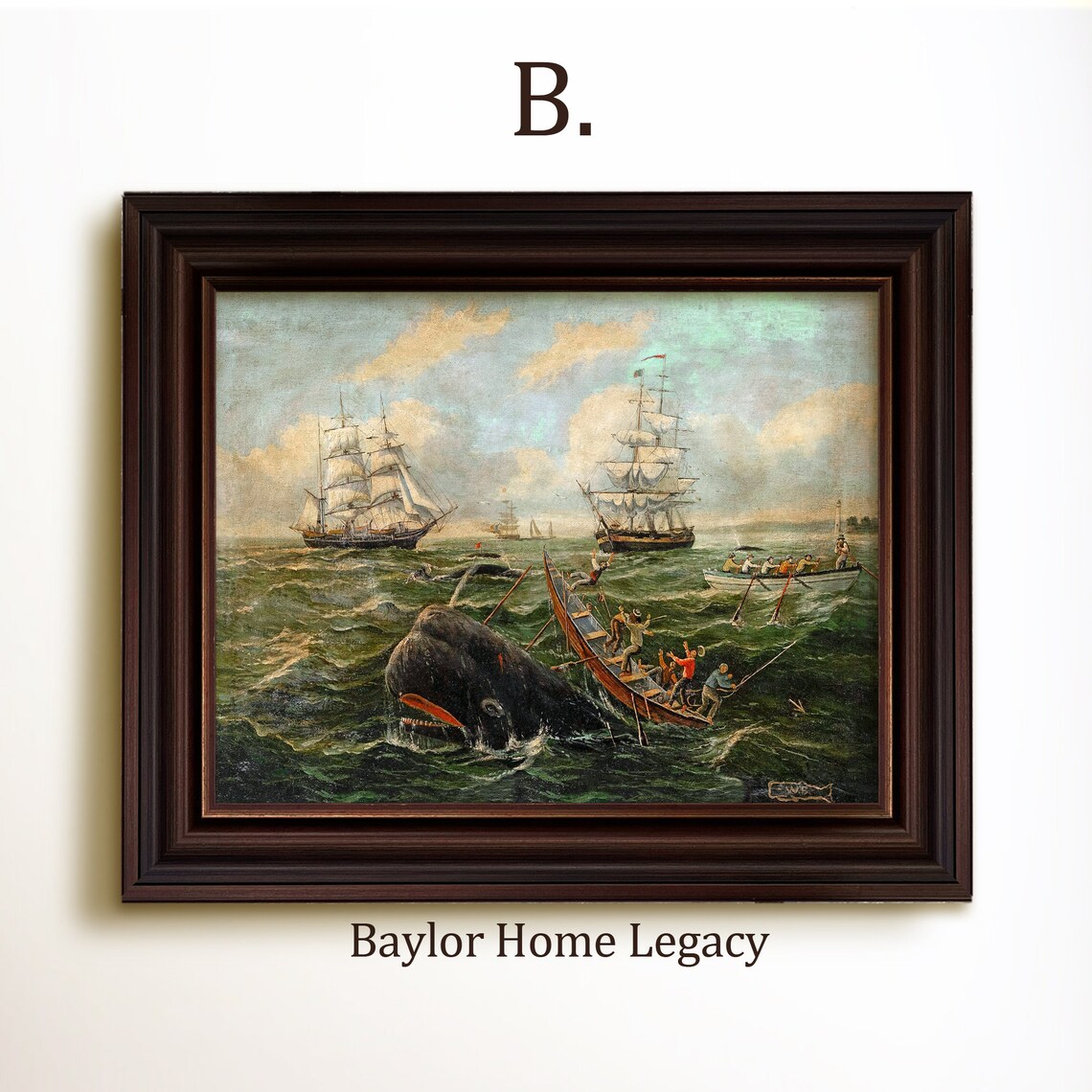 Vintage Whaling Scene Art Print, Nautical Oil Painting - Image 4