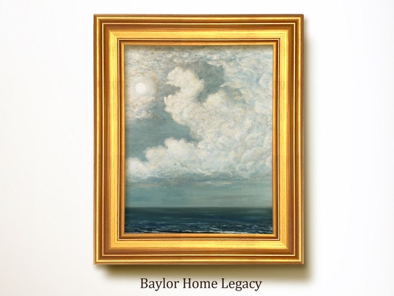 Blue Sky With Clouds Over The Ocean, Vintage Art Print