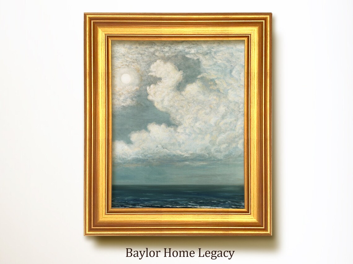Blue Sky With Clouds Over The Ocean, Vintage Art Print