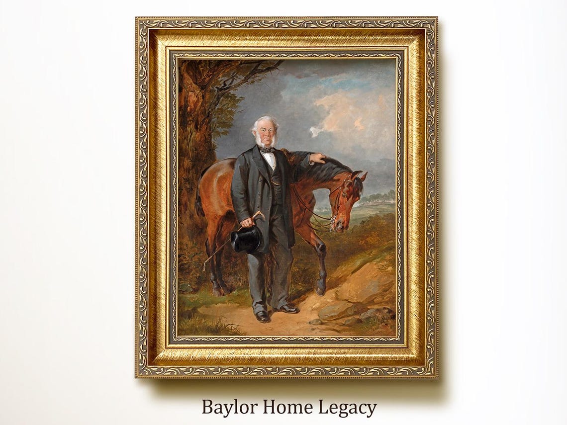 Victorian Gentleman With His Horse Vintage Equestrian Portrait Poster