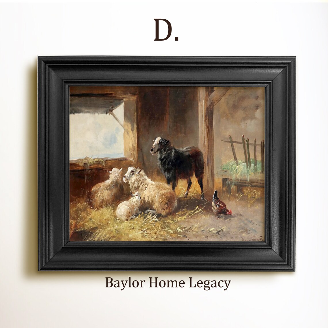 Sheep and Chicken Antique Barn Oil Painting Art Print - Image 2
