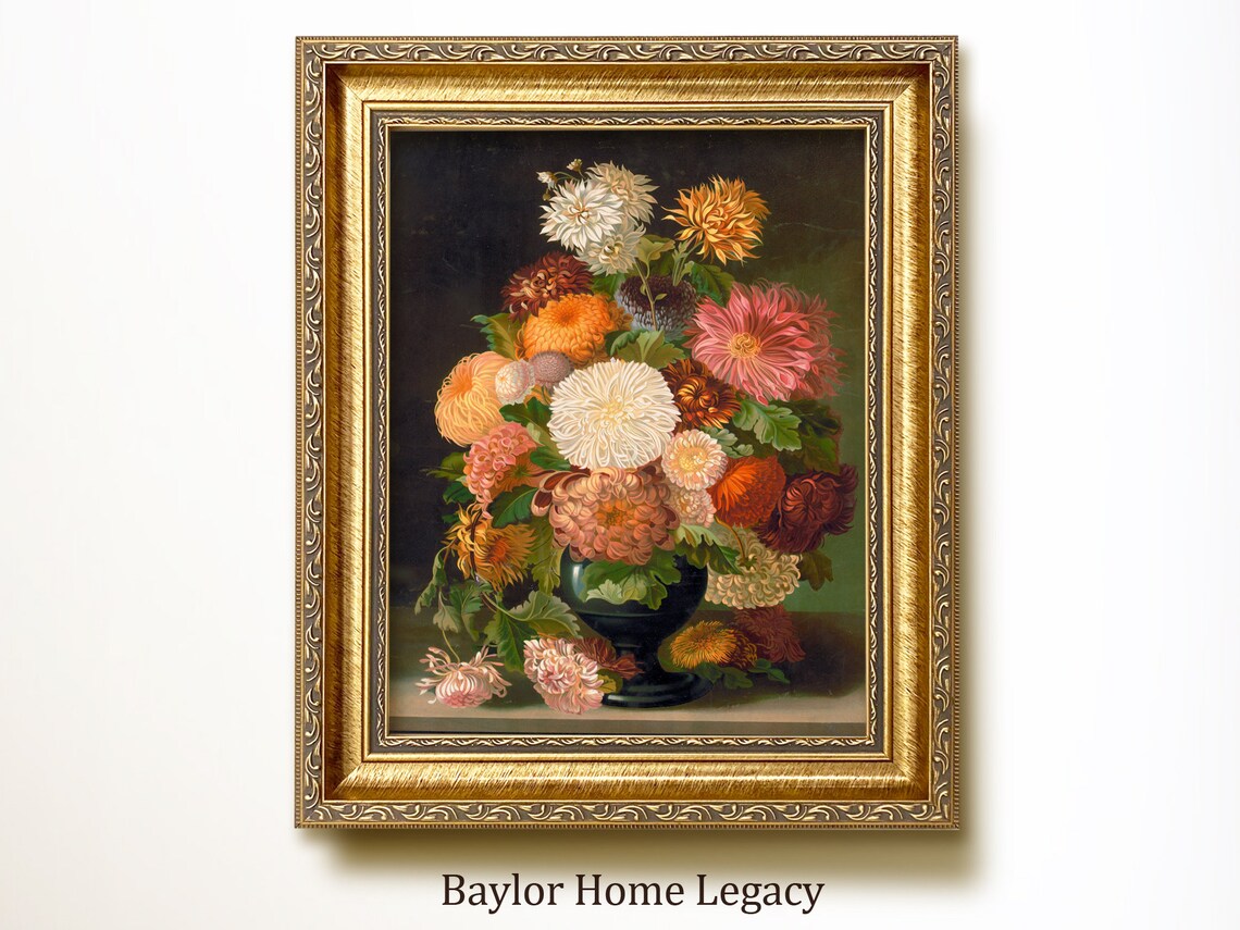 Chrysanthemums Vintage Floral Oil Painting Art Print