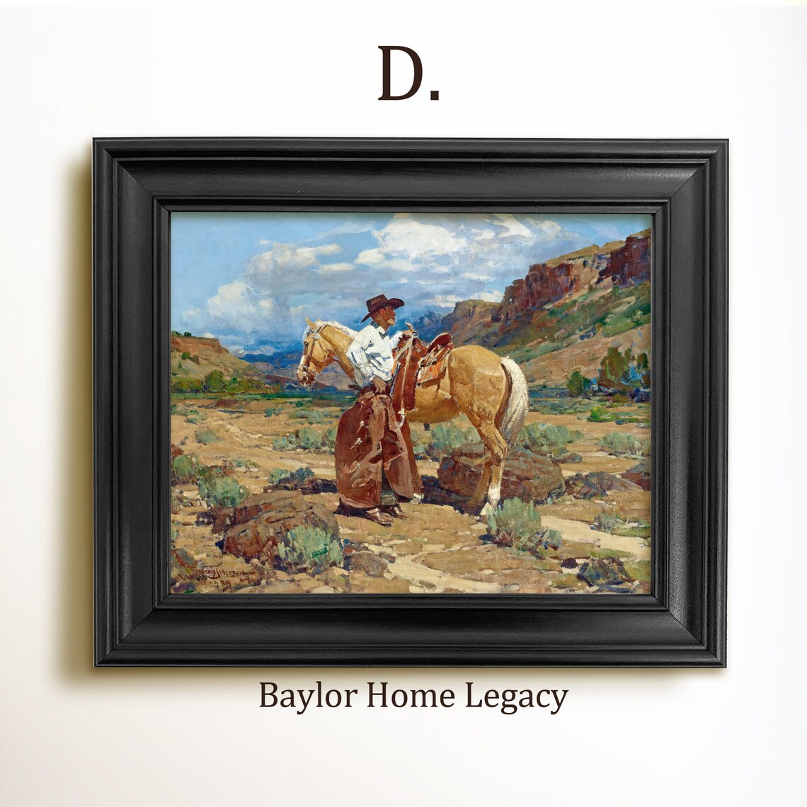 Vintage Western Cowboy Oil Painting Art Print - Image 2