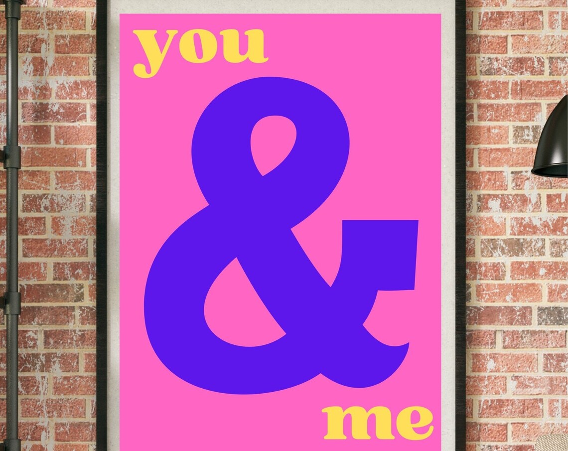 You And Me Giant Purple Ampersand Pink Couple Love Wall Poster