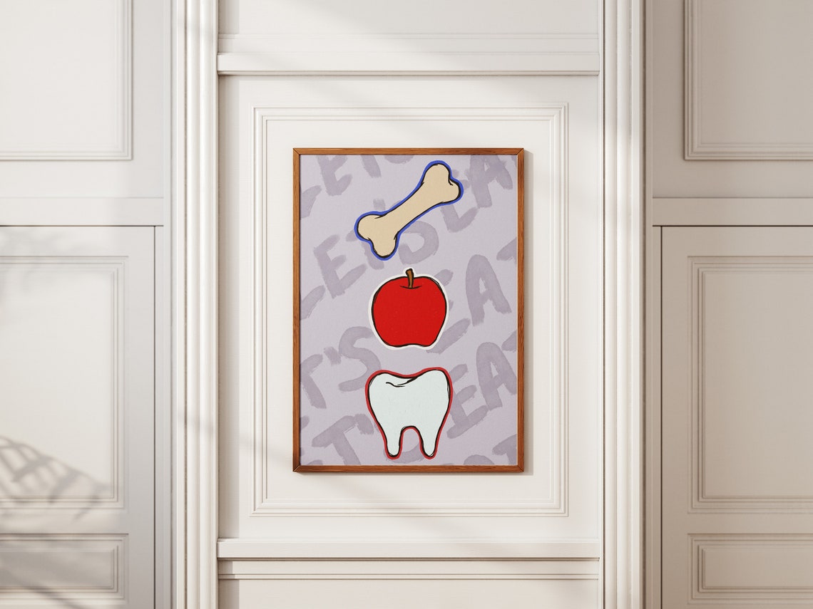 Bon Appetit Print Bone Apple Teeth Print Lets Eat Print Funny Print Trendy Kitchen Print Kitchen Print Kitchen Wall Art Vintage Art - Image 2