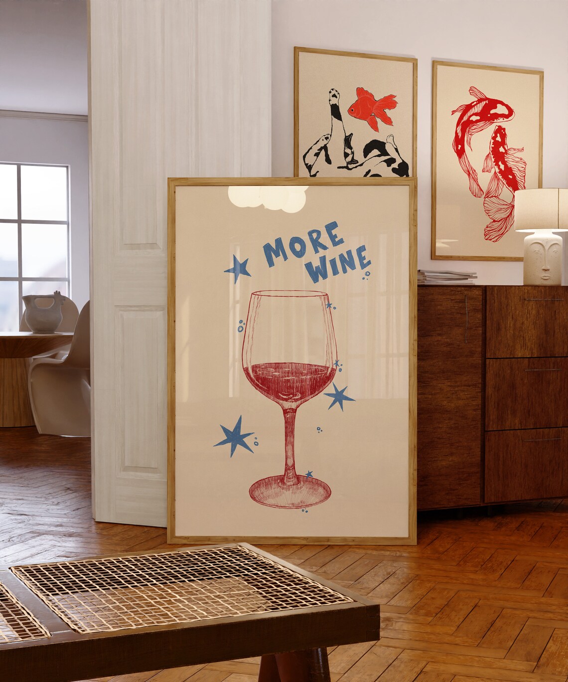 More Wine Glass Retro Sketch Fun Bar Cart Wine Decor Art Poster - Image 6
