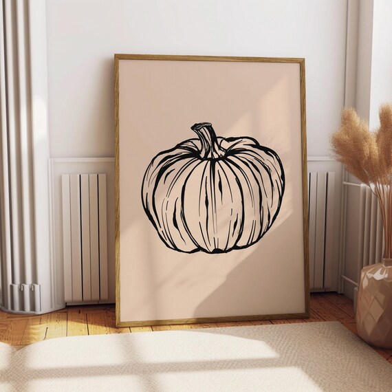 Minimalist Pumpkin Sketch Beige Fall Seasonal Kitchen Decor Poster