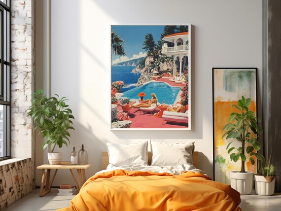 Slim Aarons Style Coastal Villa Pool Retro Glam Summer Poster