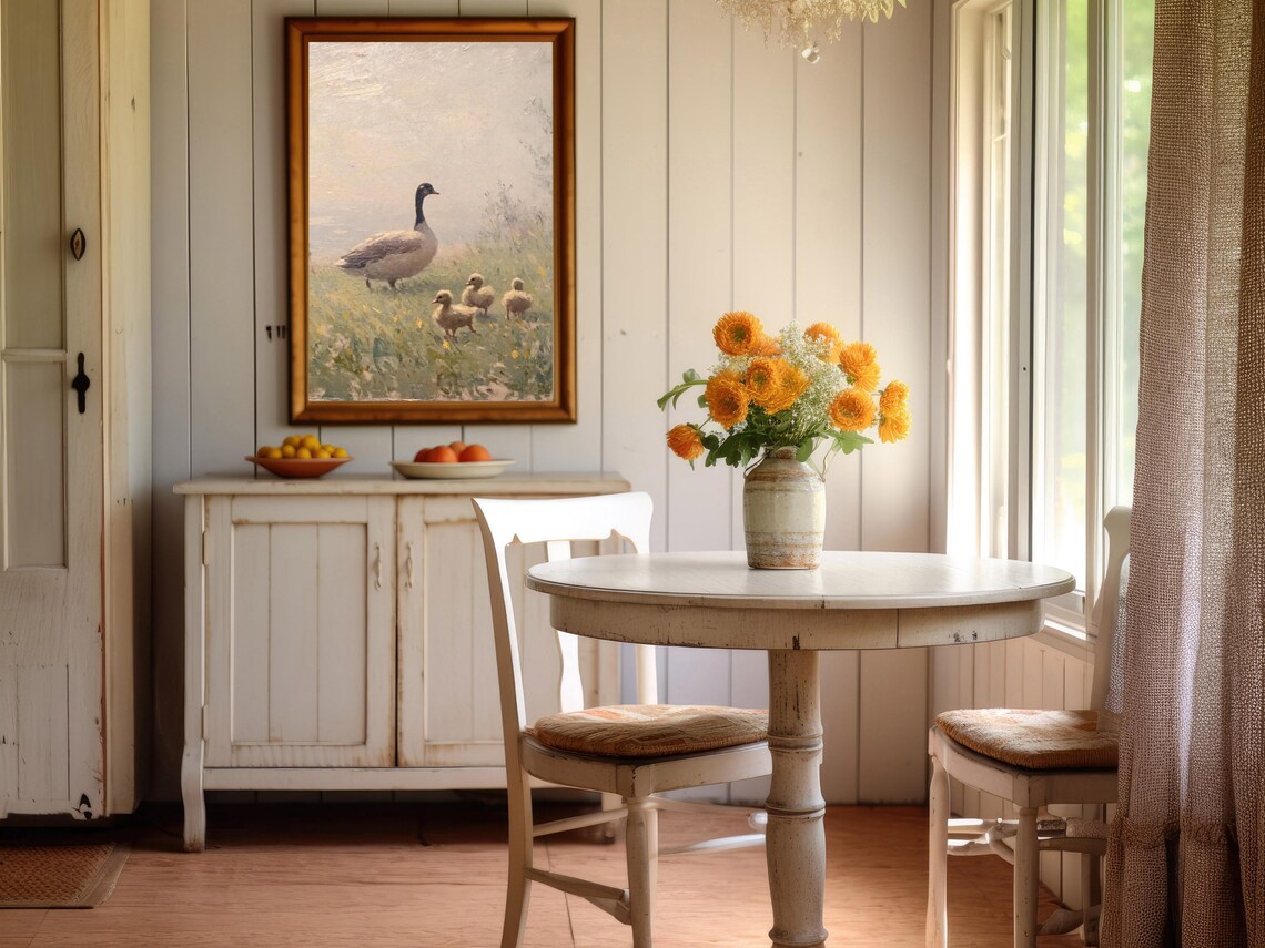 Canada Goose with Goslings in a Meadow Wildlife Painting Poster