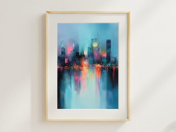 Urban Cityscape Abstract Wall Art Large Print City Skyline Painting Modern Landscape Decor