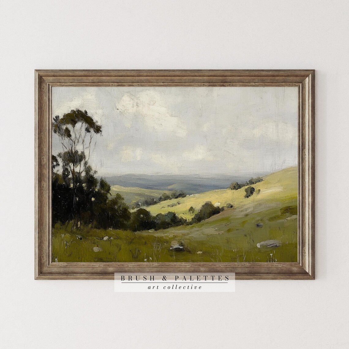 Green Rolling Hills Painting Sunlit Valley Landscape Wall Poster