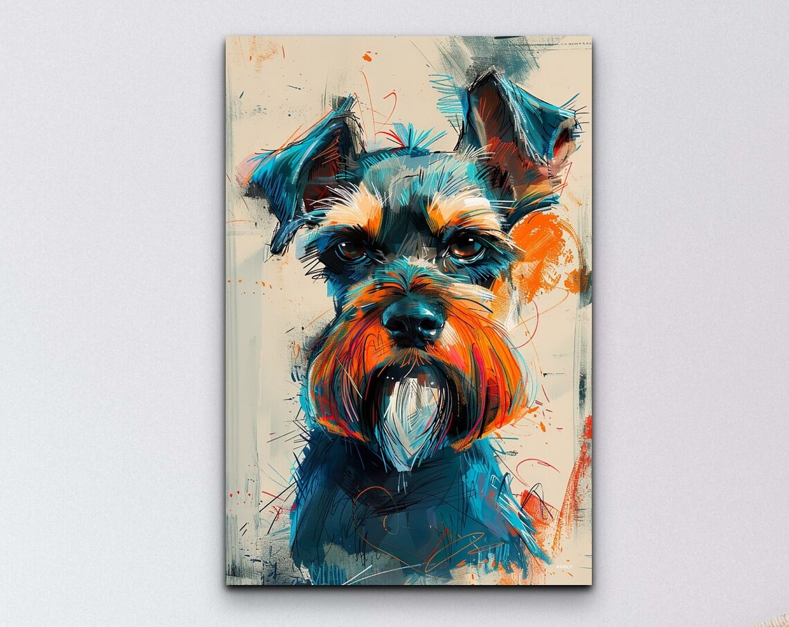 Miniature Schnauzer Dog Portrait Colorful Pop Art Painting Poster