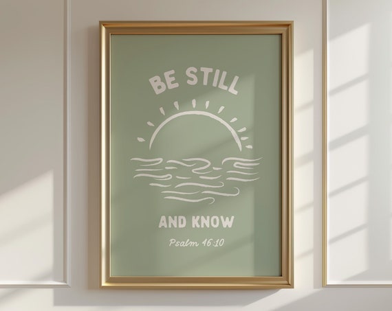 Psalm 46 Beachy Wall Art Christian Wall Art Tropical Decor Bible Verse Wall Art Christian Trendy Minimalist Poster Sage Green Wall Art