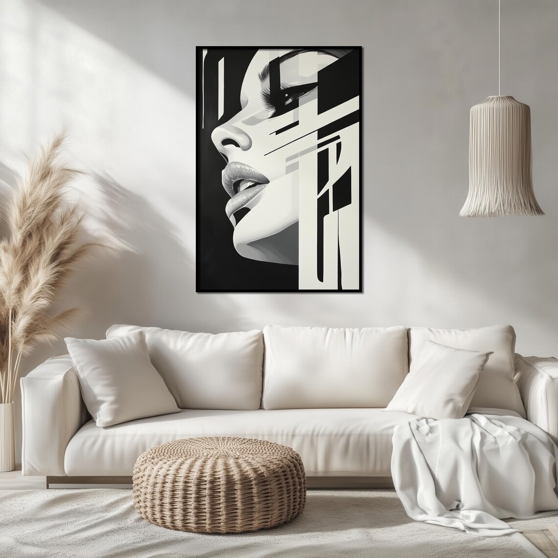 Abstract Woman's Profile Monochrome Geometric Modern Art Poster - Image 2