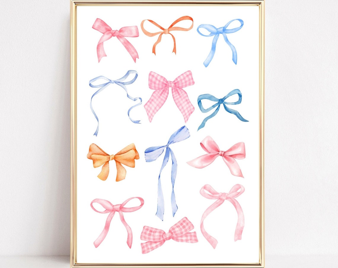 Colorful Watercolor Bow Collection Pink Blue Orange Wall Poster