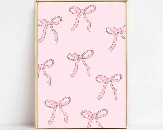 Line Drawn Pink Bows Scattered On Soft Blush Background Poster