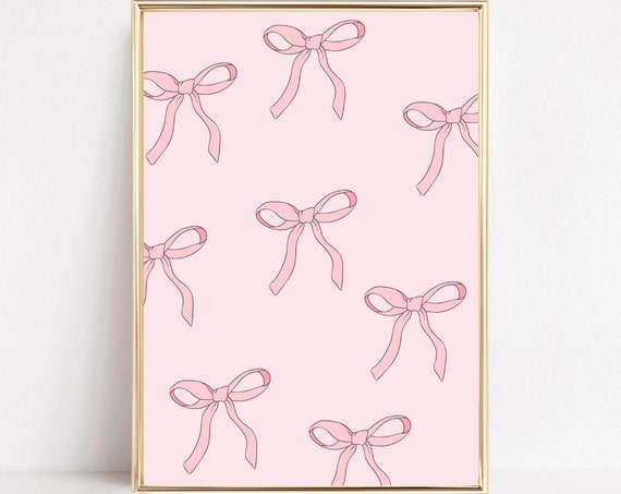 Trendy Pink Bows Art Print Pink Bow Wall Art Cute Balletcore Poster Coquette Art Preppy Girls Art College Apartment Decor