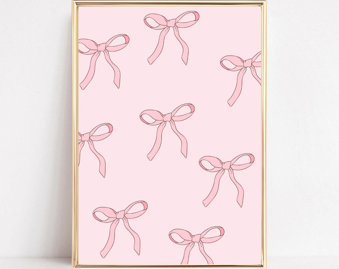 Line Drawn Pink Bows Scattered On Soft Blush Background Poster
