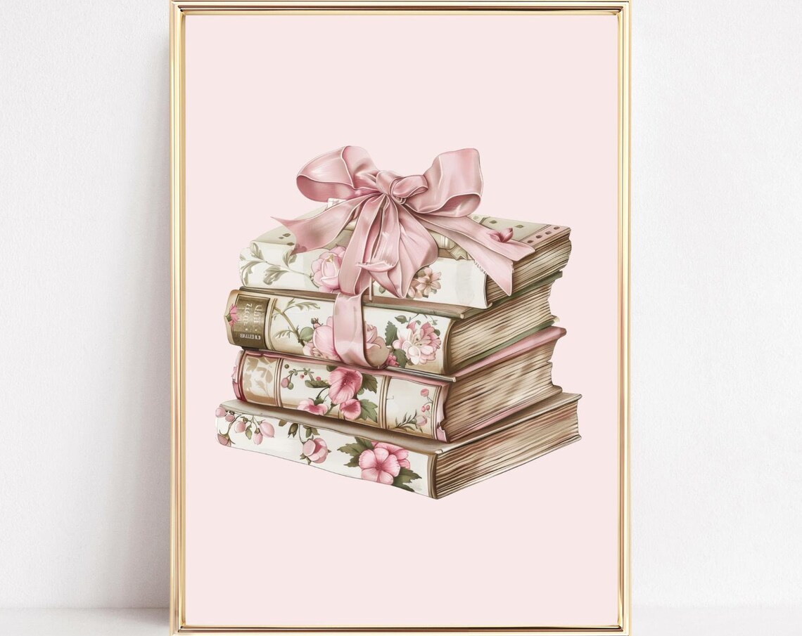Vintage Coquette Stack Of Books Poster Print