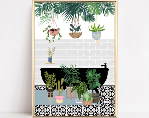 Botanical Bathtub Boho Bathroom Art Print