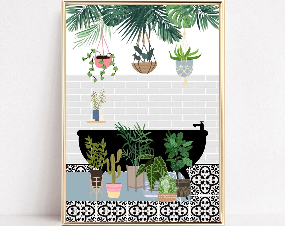 Botanical Bathtub Boho Bathroom Art Print
