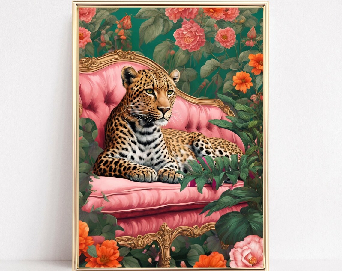 Leopard On A Luxury Sofa, Bohemian Art Print