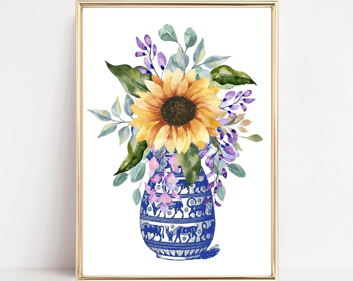 Chinoiserie Ginger Jar Sunflower Floral Art Print