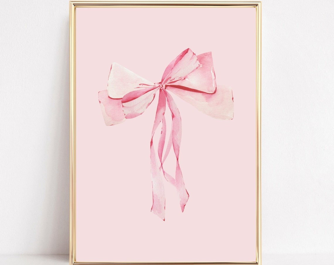 Watercolor Pink Bow On Pale Pink Minimalist Ribbon Art Poster