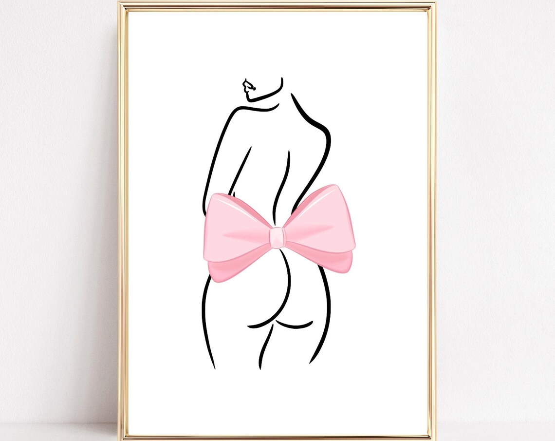 Minimalist Line Art Woman With Large Pink Bow Elegant Poster