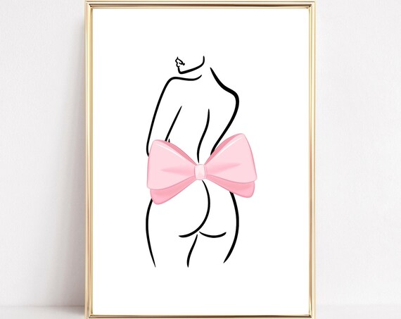 Minimalist Line Art Woman With Large Pink Bow Elegant Poster