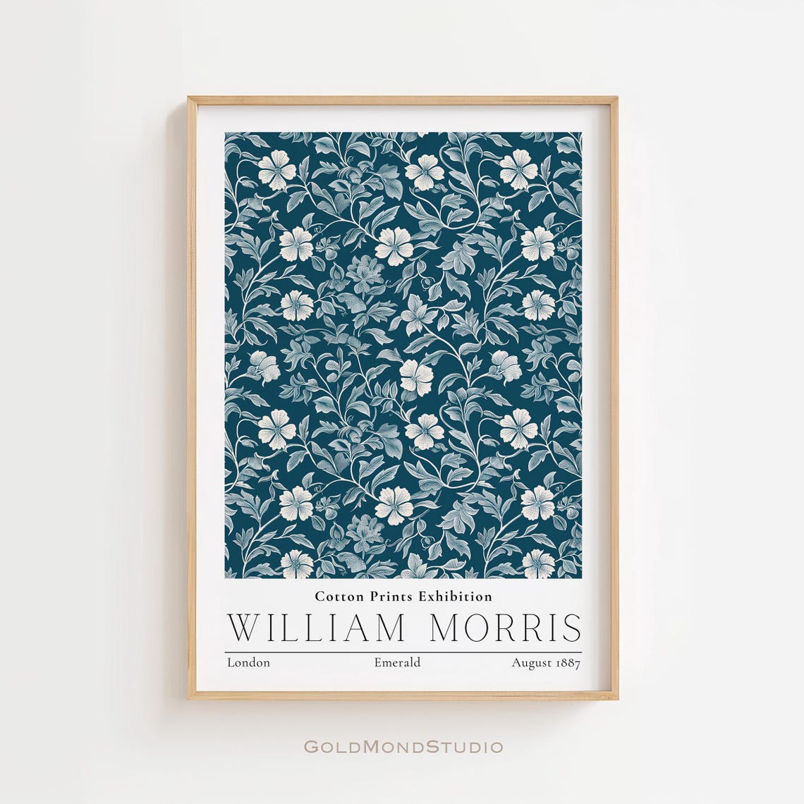 William Morris Emerald White Floral Vintage Cotton Exhibition Poster