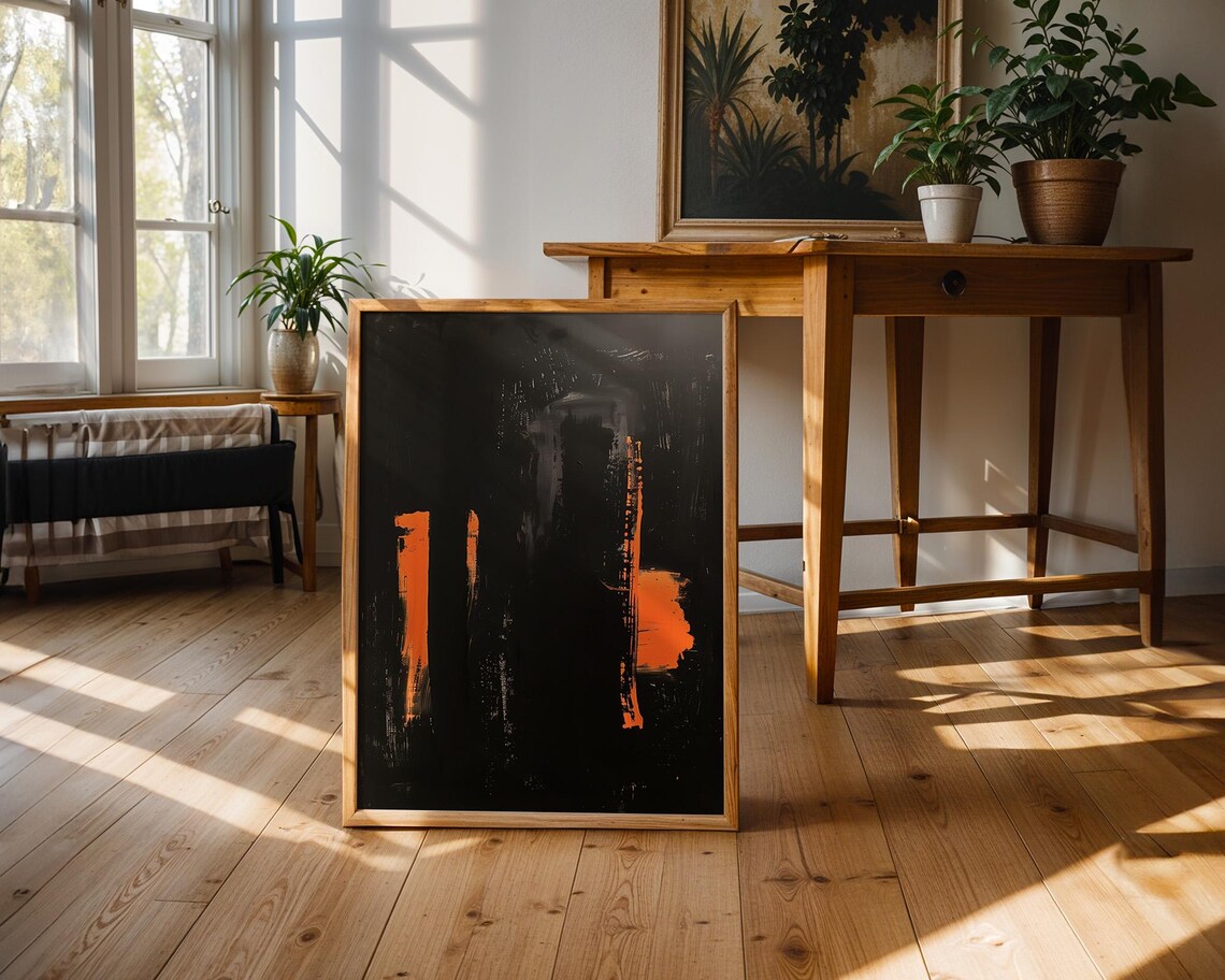 Black And Orange Abstract Painting Bold Color Field Art Poster - Image 2