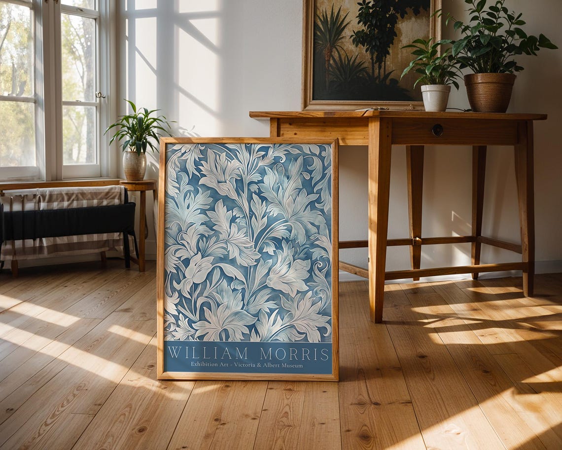 William Morris Blue Floral Victoria and Albert Museum Art Poster - Image 3