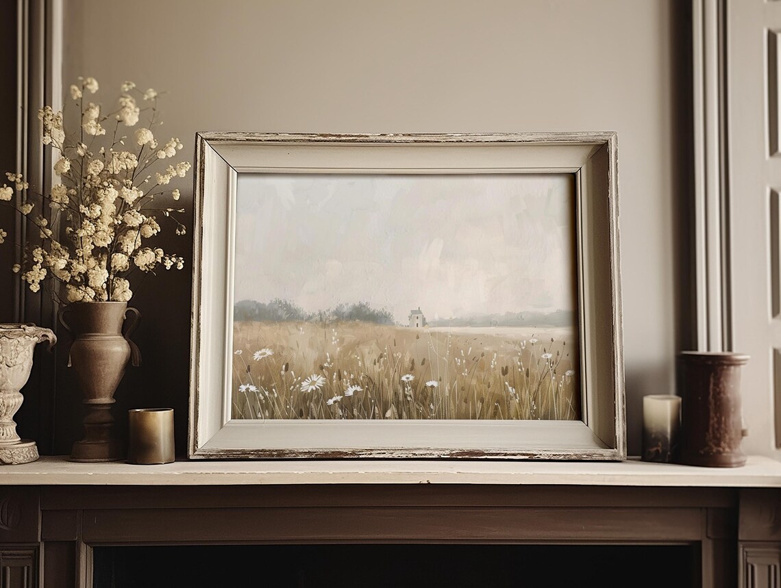 Golden Wildflower Meadow With White Daisies Pastoral Painting Poster - Image 2