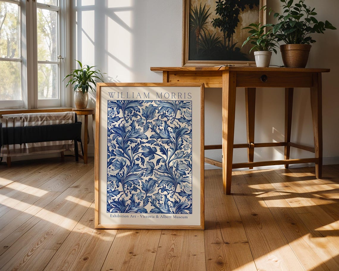 William Morris Blue Acanthus Floral V&A Exhibition Art Poster - Image 3