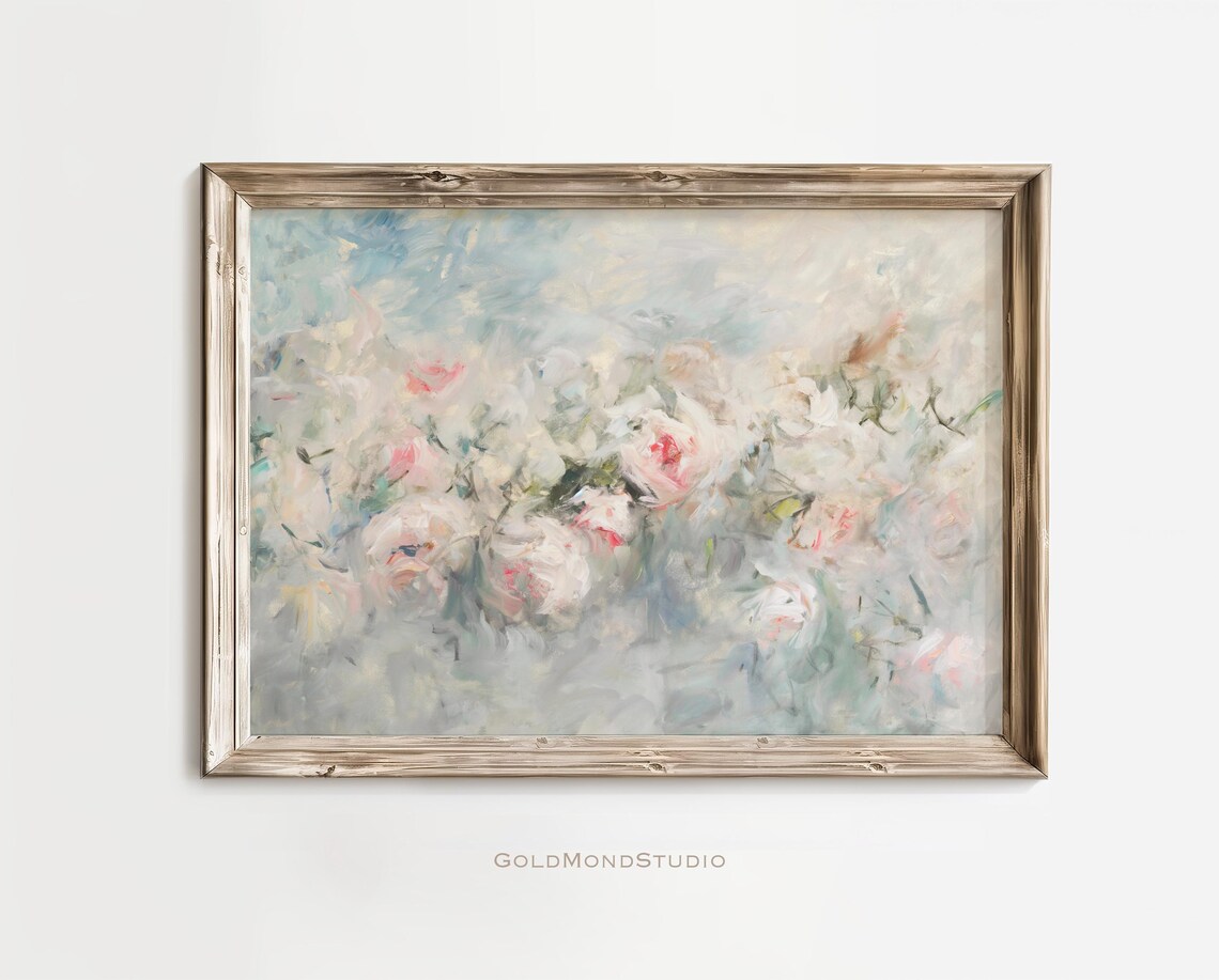 Soft Blush Pink Roses Impressionist Floral Oil Painting Poster